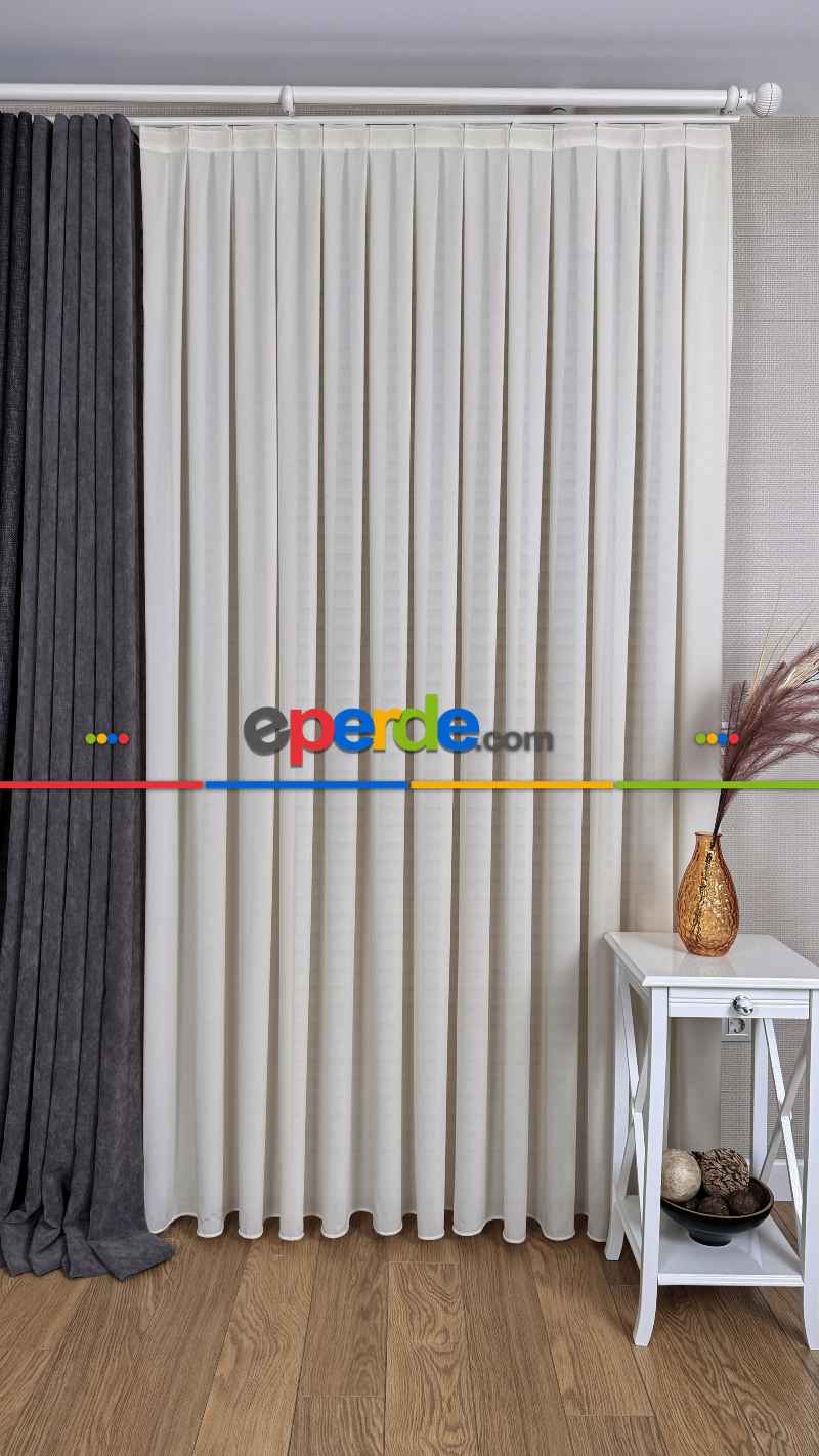 Yatak Odası Krem, İpek Krep Düz Tül Perde, Premium Kalite Serisidir.