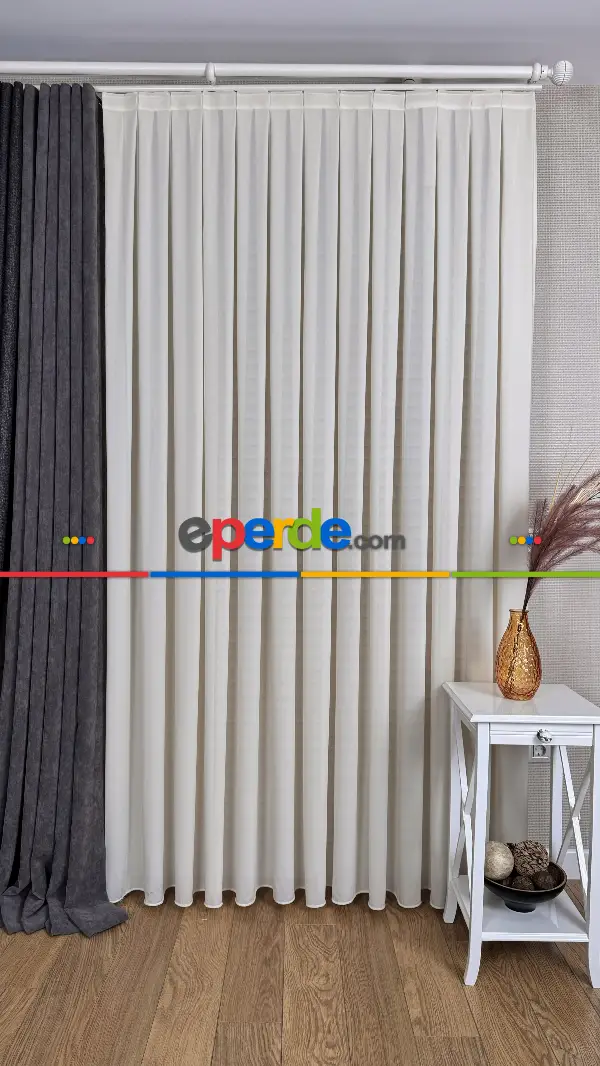 Yatak Odası Krem, İpek Krep Düz Tül Perde, Premium Kalite Serisidir.