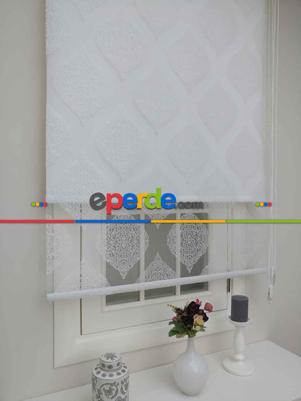 Çiftli Sistem Örme Tül Stor Perde Ve Stor Perde Üsküp 01- Ekru