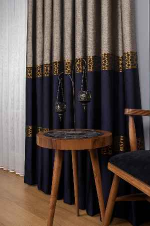 Modern Pano Fon Perde - Lacivert - Altın -vizyon 50cm X 1cm 