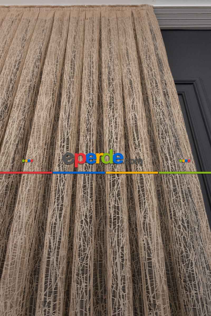 Yeni Tasarım Moda Cam Kırığı Örme Tül Perde Bej-vizon- Açık Kahve