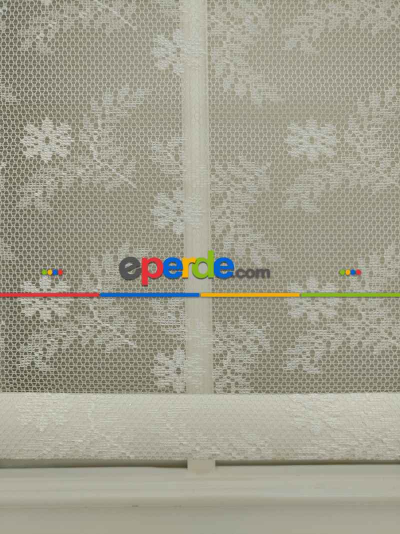 Jakar Örme Tül- Ekru Çiftli Sistem Dantel Desenli Perde- Ekru