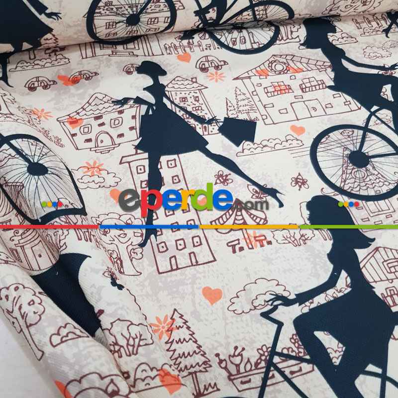 Şemsiyeli Kız Desenli Fon Perde Evm827 Kumaşı Kalındır Duck Bezi Değildir- Siyah-Beyaz