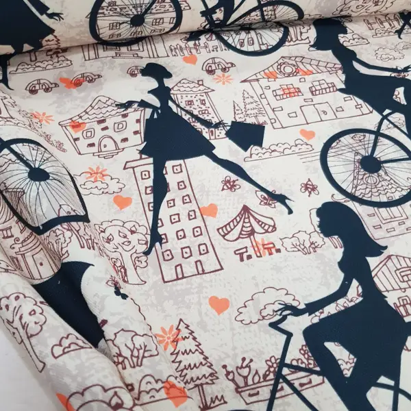 Şemsiyeli Kız Desenli Fon Perde Evm827 Kumaşı Kalındır Duck Bezi Değildir- Siyah-Beyaz