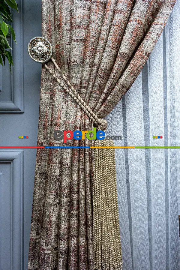 Patinedesenli Carmen Jakar Dokuma Fon Perde- Bej-kiremit Rengi