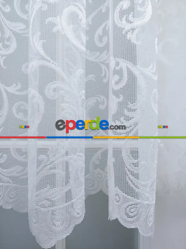 Örme Şal Desenli Tül Perde - Ekru