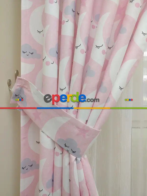 Aydede Desenli Kız Bebek Ve Çocuk Odası Fon Perde Modelleri- Gri-Füme-Antrasit-Beyaz-Pembe