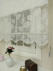 Yatak Odası - Çiftli Sistem Tül Ve Stor Perde - Lale Desen- Krem Açık-ekru