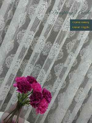 Serpme Damask Desen Salon Fransız Dantel Tül Perde & Kruvaze Perde- Ekru Bt-546