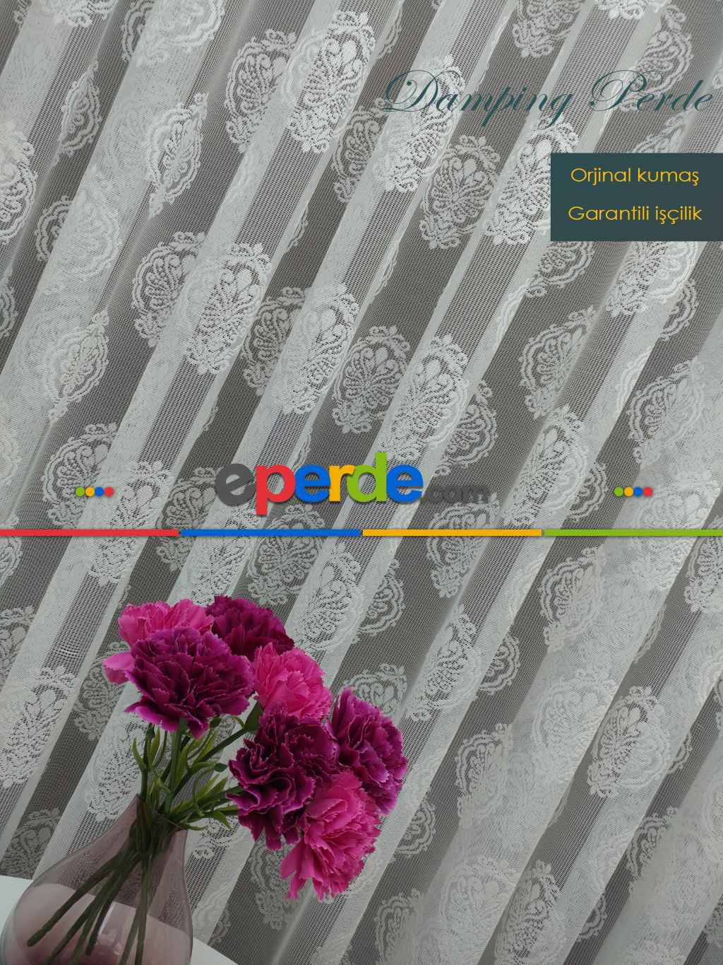 Serpme Damask Desen Salon Fransız Dantel Tül Perde & Kruvaze Perde- Ekru Bt-546