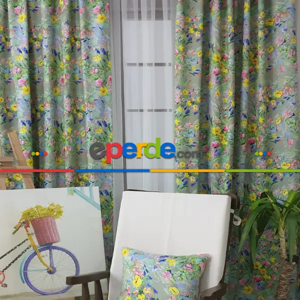 Çiçek Desenli Fon Perde K314 - Kumaşı Kalındır Duck Bezi Değildir- Gri-Füme-Antrasit-Sarı-Mor-Lila-Çok Renkli