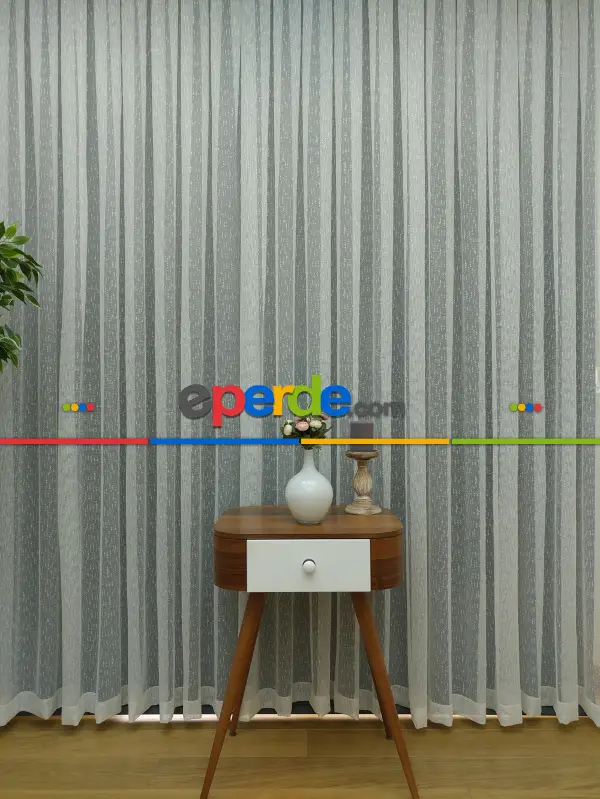 Ekru Renk Şantuk Keten Örme Tül Perde ( Etek Katlamalı )- Ekru