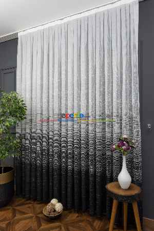 Hazır Ölçülü Çizgili Degrade Geçişli Modern Desenli Örme Tül - Siyah