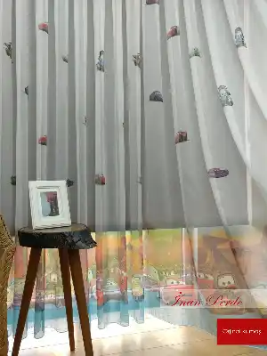 Şimşek Mcqueen Arabalar Desenli Tül Perde- Kırmızı-Sarı-Füme-Mavi Açık-Ekru-Hardal