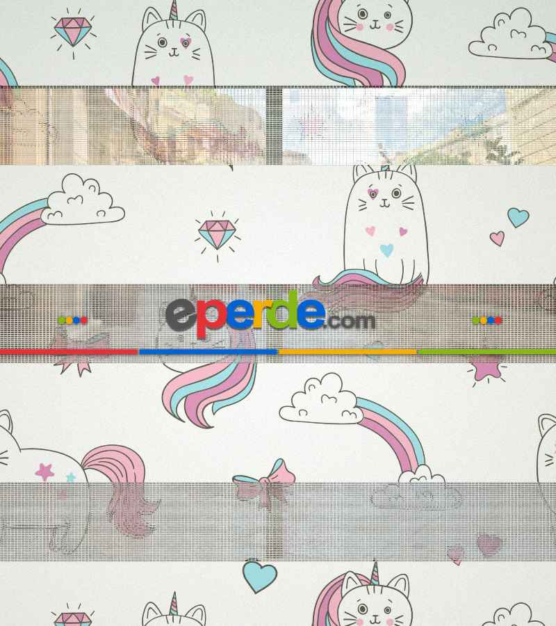 Unicorn Desenli Baskılı Zebra Perde- Çok Renkli