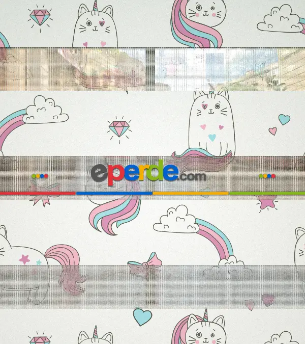 Unicorn Desenli Baskılı Zebra Perde- Çok Renkli