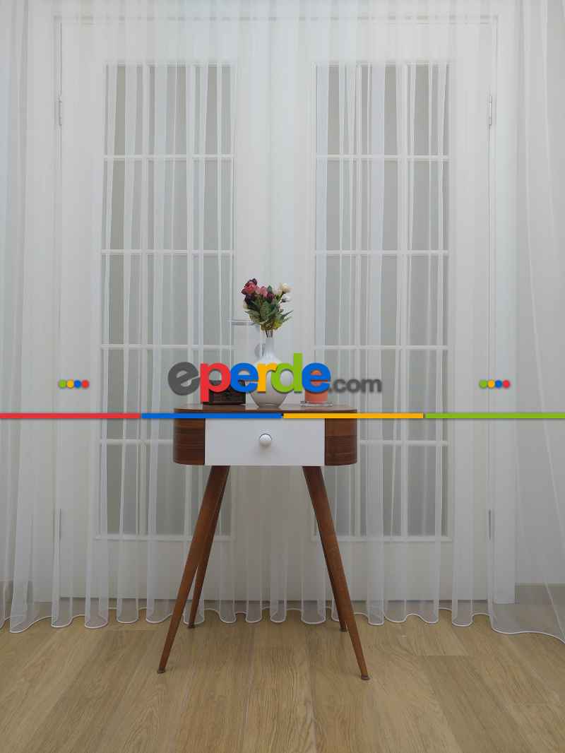 Oturma Odası - Grek Tül Perde - Petek Zemin (dökümlü) Ekru Renk Kırık Beyaz- Ekru