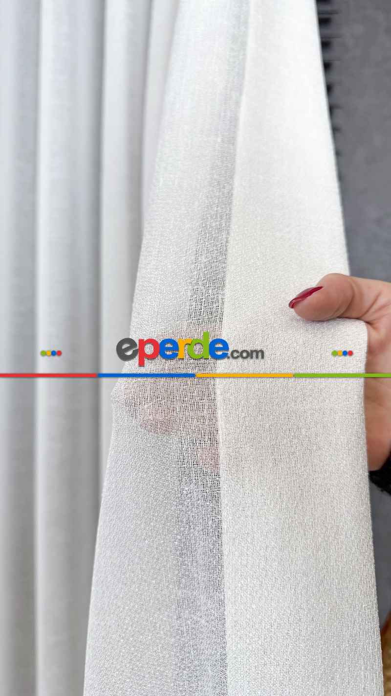 Ekru Düz Tül Perde, Ağır Gramajlı Premium Seri, Eteği Kurşunlu