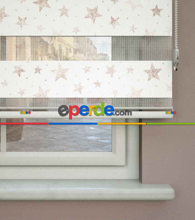 Yıldız Desenli Baskılı Zebra Perde- Çok Renkli