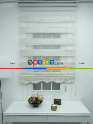 Jakarlı Zebra Perde Bdz-21- Krem-altın Simli