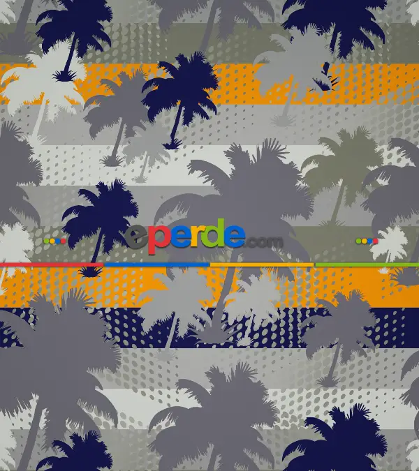 Palmiye Desenli Baskılı Stor Perde- Gri-füme-antrasit-turuncu-çok Renkli