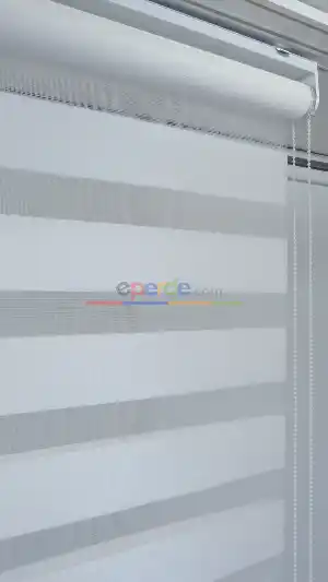 Düz Bambu Zebra Perde Beyaz- Beyaz