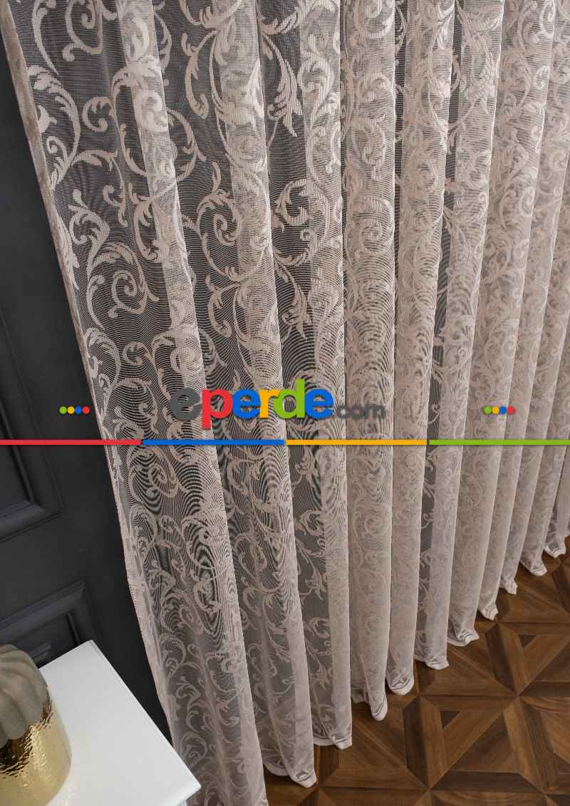 Sarmaşık Şal Desen Vizon Bej Açık Kahve Renk Desen Tasarım Tül