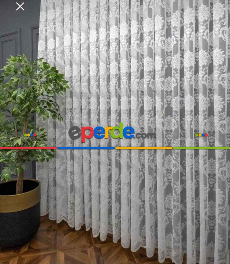 Salon Tül Perde - Örme Damaks Desen Fransız Dantel Tül Perde