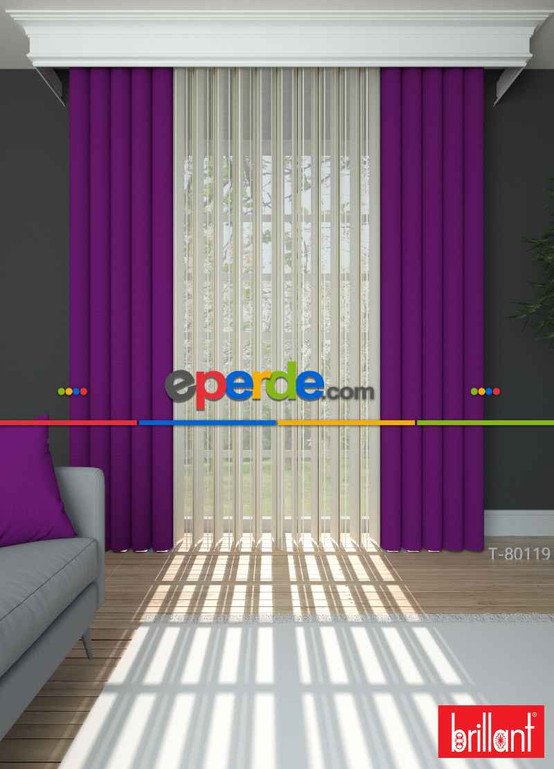 Brillant Akıllı Tül Perde Mor Renkli Tül Dikey Zebra Perde Düz 1. Kalite