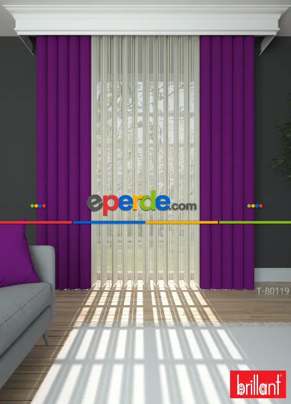 Brillant Akıllı Tül Perde Mor Renkli Tül Dikey Zebra Perde Düz 1. Kalite