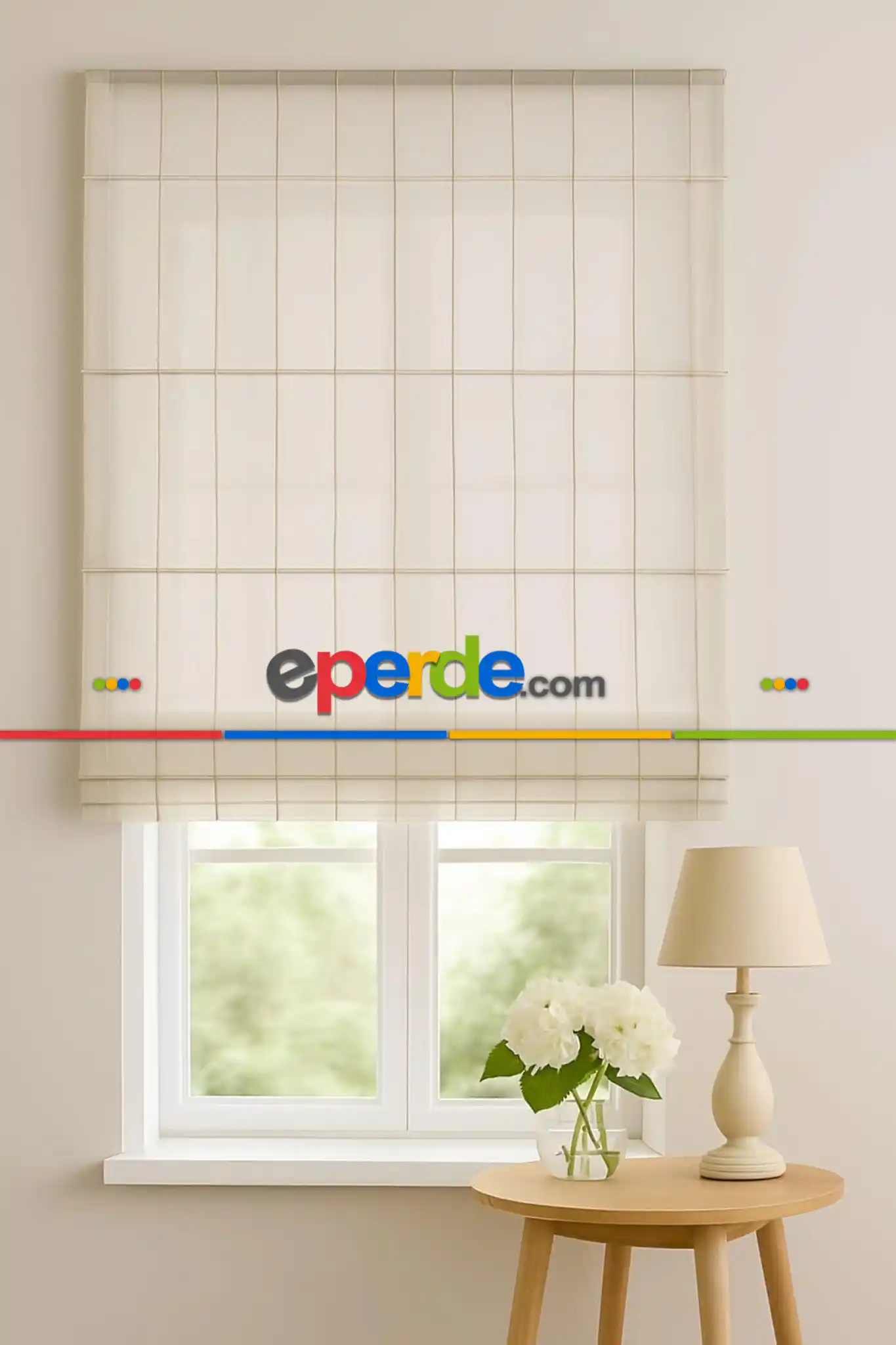 Salon - Naturel Vintage 0 Keten Tül Kahve Çizgili Bohem Katlamalı Perde