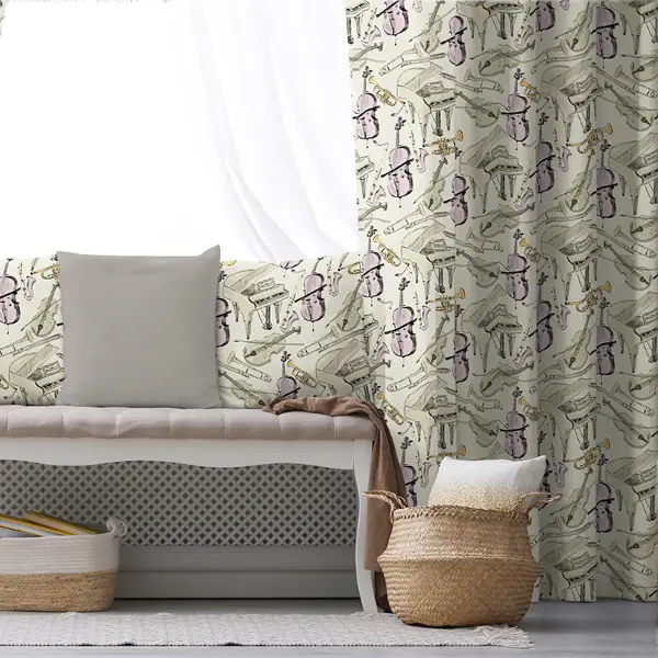 Müzik Desenli Fon Perde Evim649 Kumaşı Kalındır Duck Bezi Değildir- Mavi-beyaz
