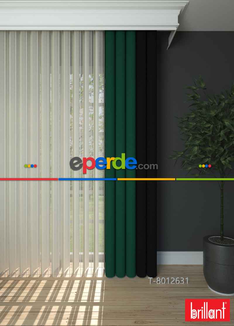 Brillant Akıllı Tül Siyah-yeşil Perde Tül Dikey Zebra Perde Düz 1. Kalite