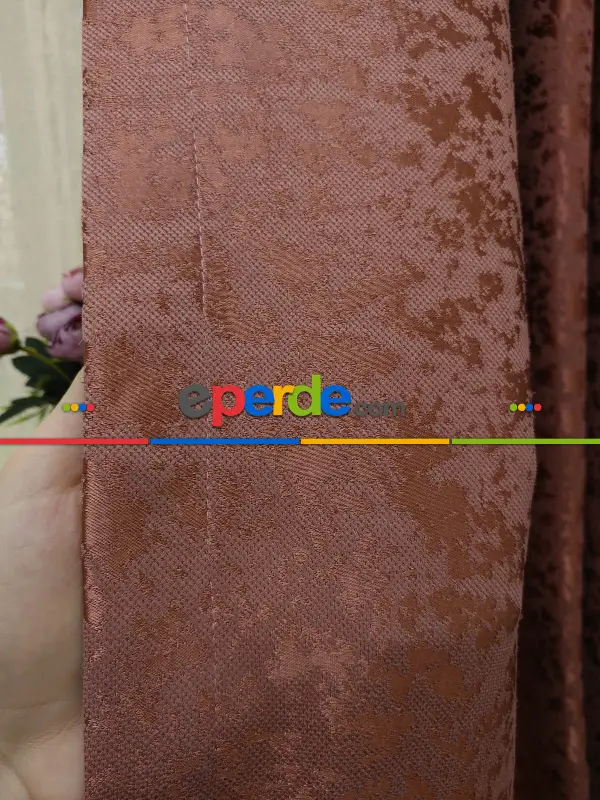 Bakır Duz Jakar Fon Perde (180)- Kiremit Rengi
