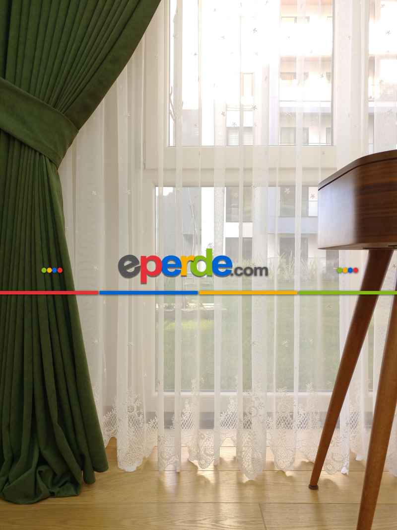 Çimen Yeşili Düz Fon Perde Dökümlü Birinci Kalite 300 Cm Geniş En Daha Hesaplı- Yeşil