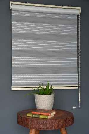Halim Perdesan Kb-01 Gri & Beyaz Renk Etekli Veya Eteksiz Karartma Zebra Stor Perde