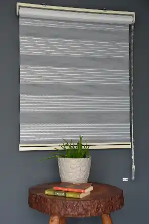 Halim Perdesan Kb-01 Gri & Beyaz Renk Etekli Veya Eteksiz Karartma Zebra Stor Perde
