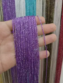 Mutfak İp Perde - Eflatun Rengi İp Perde İnce Zincir Simli Serisi- Gümüş-eflatun