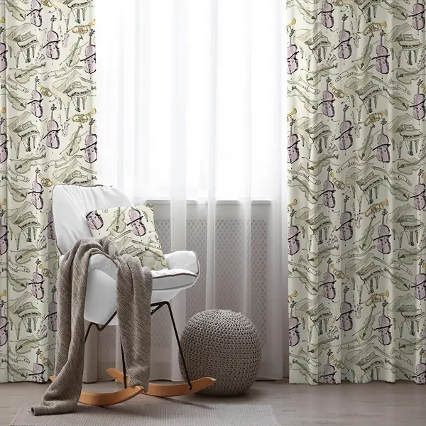 Müzik Desenli Fon Perde Evim649 Kumaşı Kalındır Duck Bezi Değildir- Mavi-beyaz