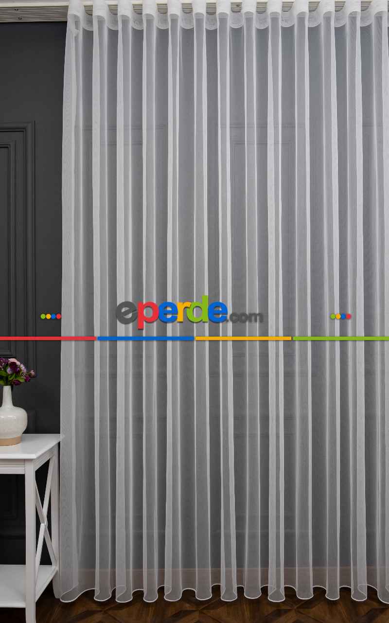 Grek Düz Tül Ekru Renk - İtinalı Dikiş - S Pile - Kurşunlu Tül