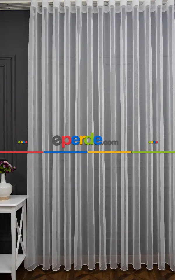 Grek Düz Tül Ekru Renk - İtinalı Dikiş - S Pile - Kurşunlu Tül