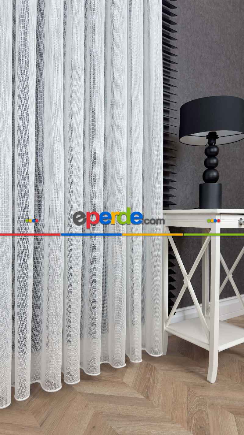 Brillant Ekru Hafif Simli File Tül Perde