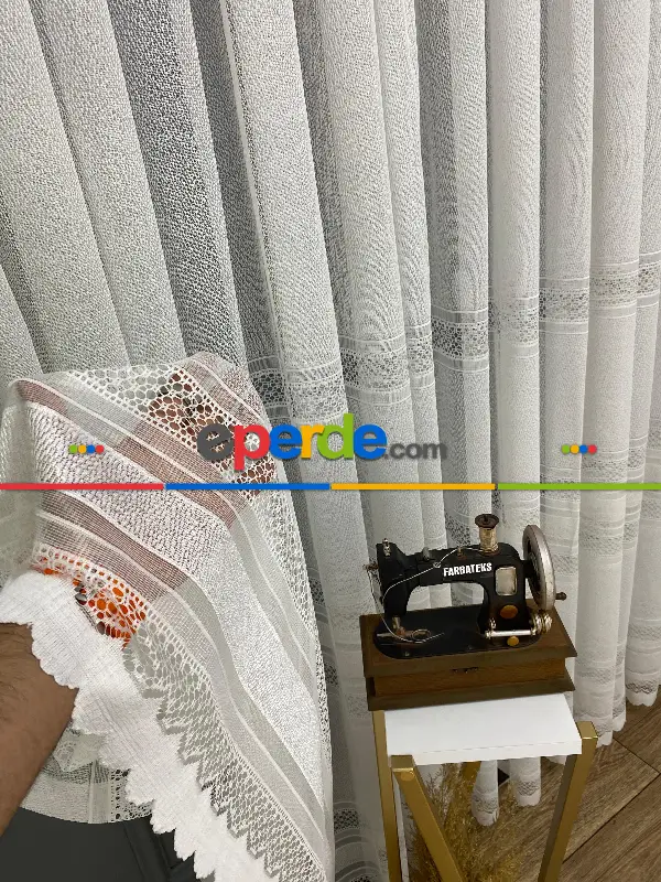 Salon - Paris Beyaz Ara Bantlı Yeni Tasarım Tül Perde