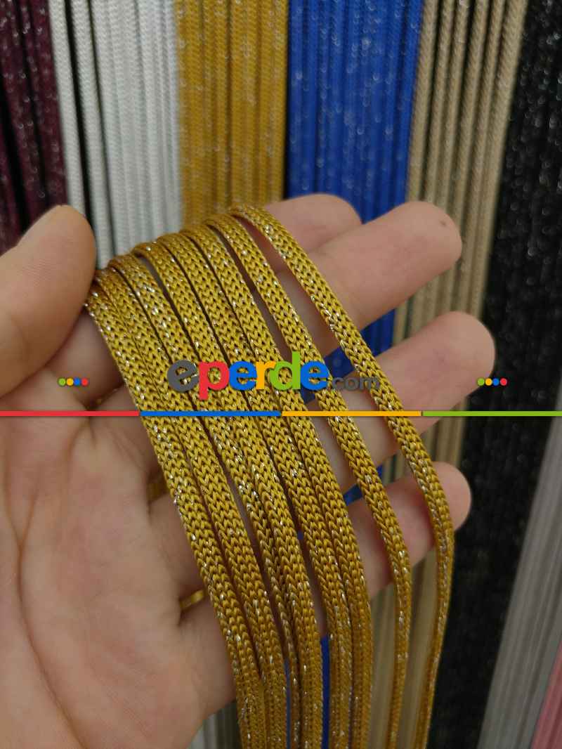 Altın Rengi Simli İp Perde Jumbo Zincir Serisi- Sarı-gümüş