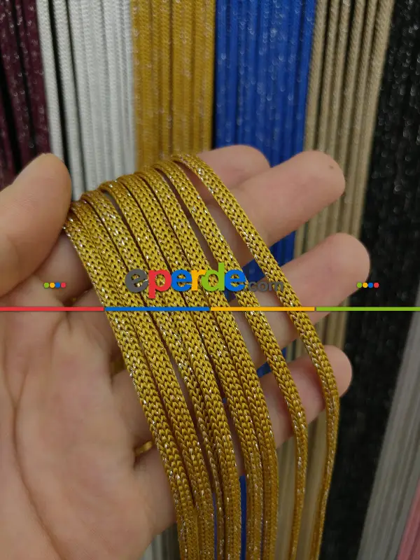 Altın Rengi Simli İp Perde Jumbo Zincir Serisi- Sarı-gümüş