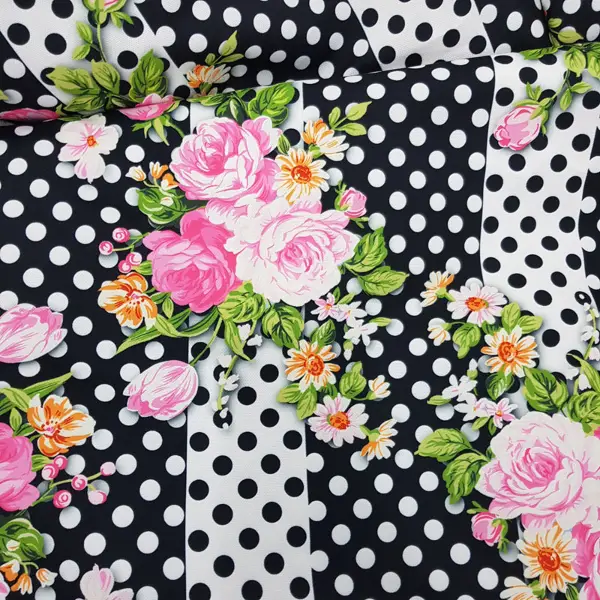 Çiçek Desenli Fon Perde Evm836 Kumaşı Kalındır Duck Bezi Değildir- Siyah-Beyaz-Pembe Koyu