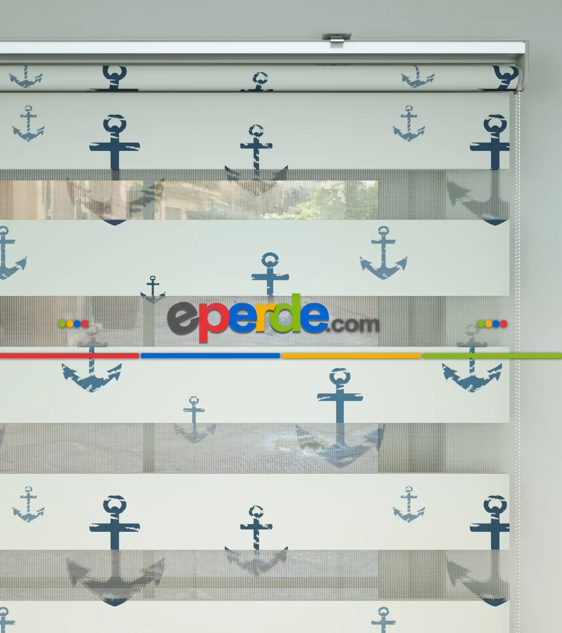 Bebek Odası Zebra Perde - Çapa Desen Baskılı Zebra Perde- Çok Renkli