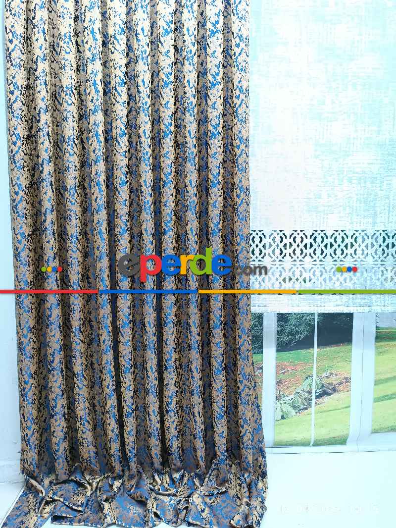 Oturma Odası -  2025 Elit Modern Desenli Fosforlu İplik Dokuma Fon Perde - 2