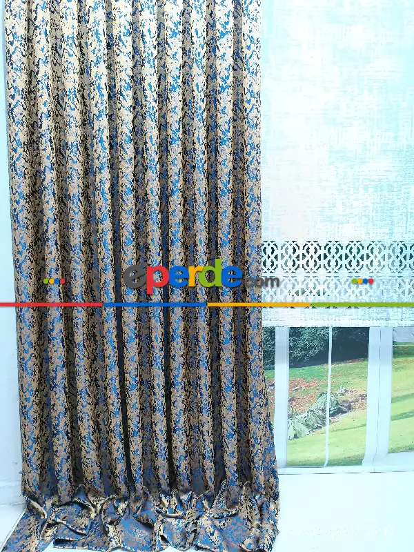 Yatak Odası - 2023 Elit Modern Desenli Fosforlu İplik Dokuma Fon Perde - 2