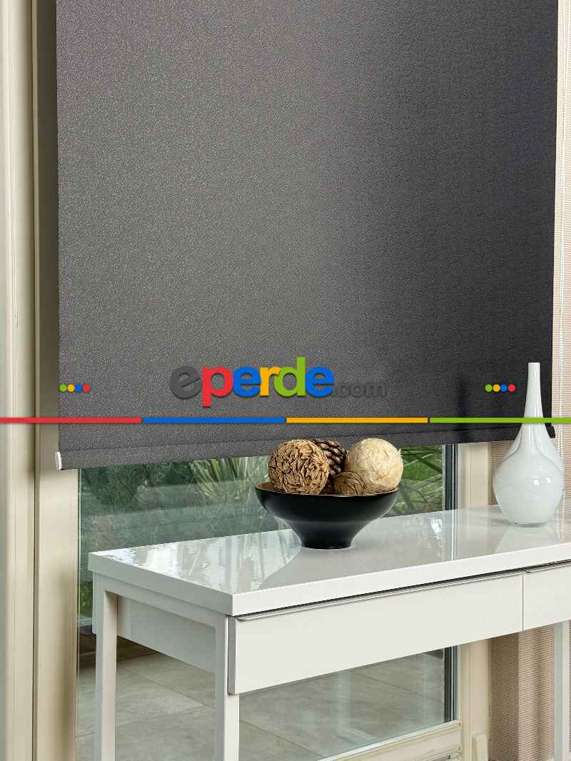 Mutfak Antrasit Gri Jakar Dokuma Stor Perde, Standart Metal Kasalı Yüksek Kalite Kornişe Kolay Montaj Seçenekli